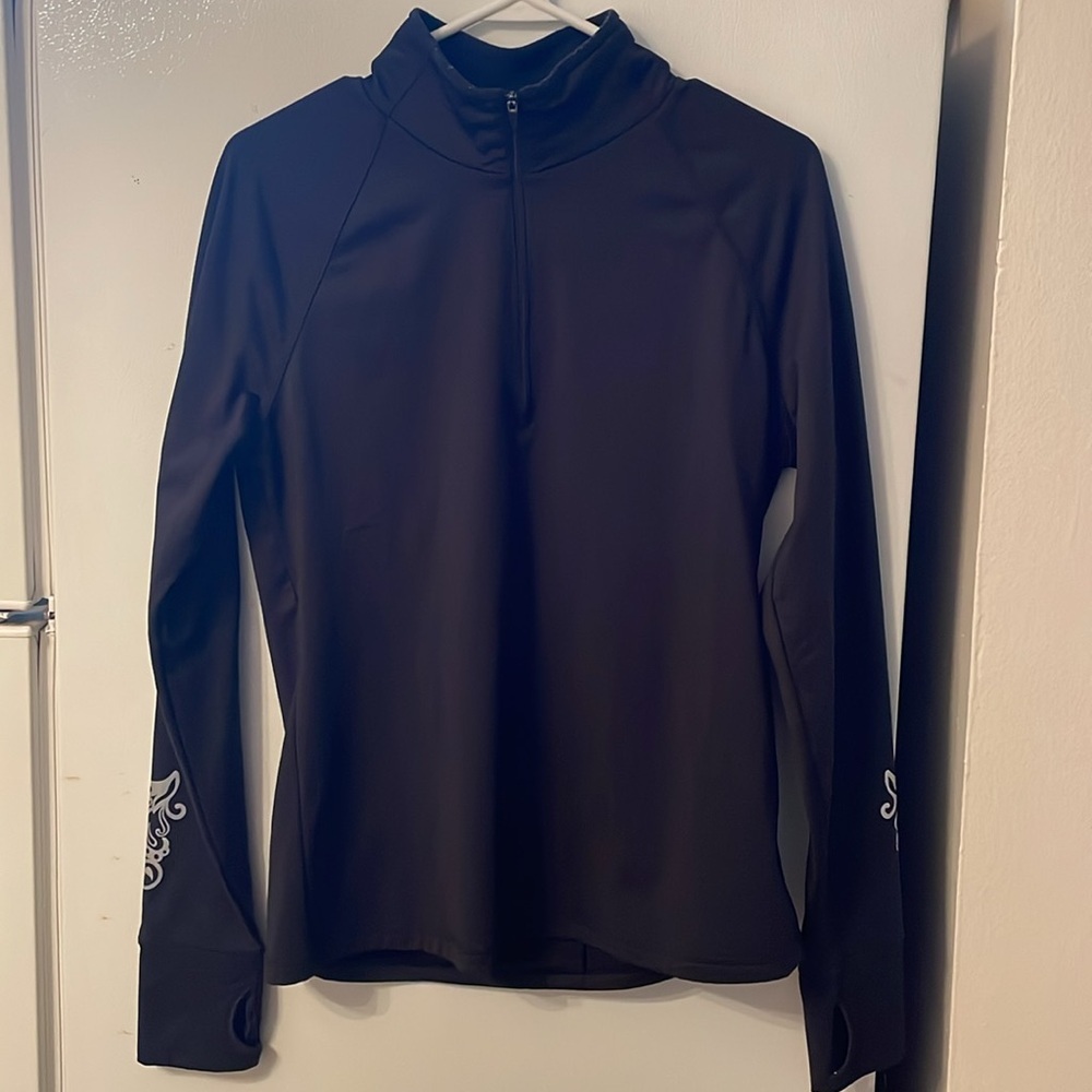 Athleta women’s long sleeve black 1/4 zip‎ athletic jacket reflective large